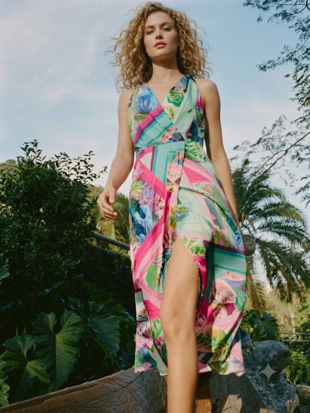 ZARA SATIN EFFECT TROPICAL PRINT DRESS Size XS NWT